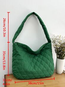 Quilted Large Capacity Bucket Bag - Green - View 6