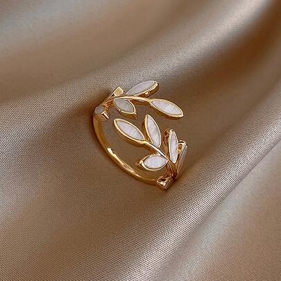 Andkiss Elegant Color Block Fashion Design Leaf Decor Cuff Ring