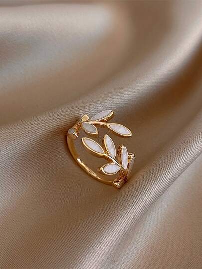 Andkiss Elegant Color Block Fashion Design Leaf Decor Cuff Ring