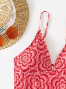 3 件装随机花卉印花比基尼套装和头巾夏日海滩 - 彩色 - 查看 3