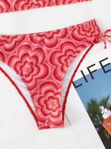 3 件装随机花卉印花比基尼套装和头巾夏日海滩 - 彩色 - 查看 4