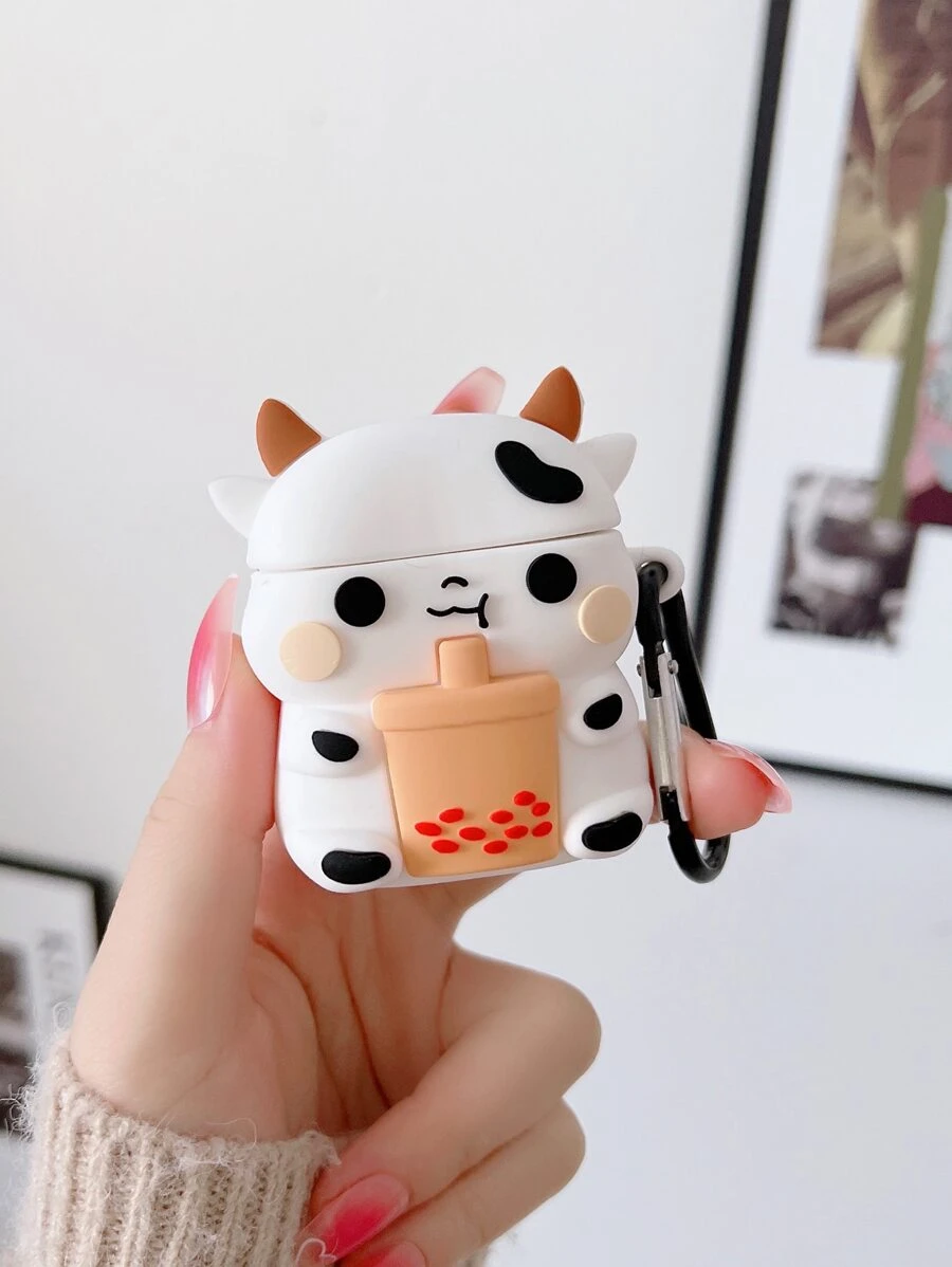 Cute Cartoon Cow Shaped Case Compatible With AirPods - White - View 1