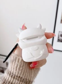 Cute Cartoon Cow Shaped Case Compatible With AirPods - White - View 3