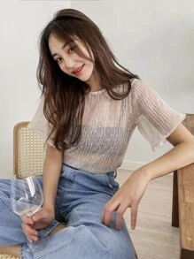 DAZY Áo nữ cắt màu trơn Giải trí - Màu be - Xem 1