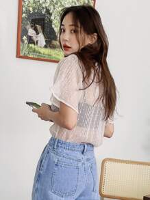 DAZY Áo nữ cắt màu trơn Giải trí - Màu be - Xem 2