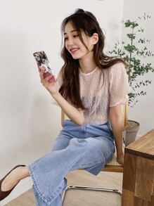 DAZY Áo nữ cắt màu trơn Giải trí - Màu be - Xem 5