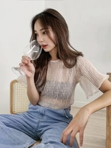 DAZY Áo nữ cắt màu trơn Giải trí - Màu be - Xem 6