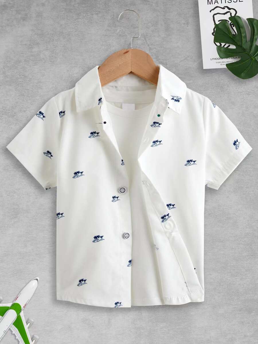 Toddler Boys Palm Tree Print Shirt - White - View 1