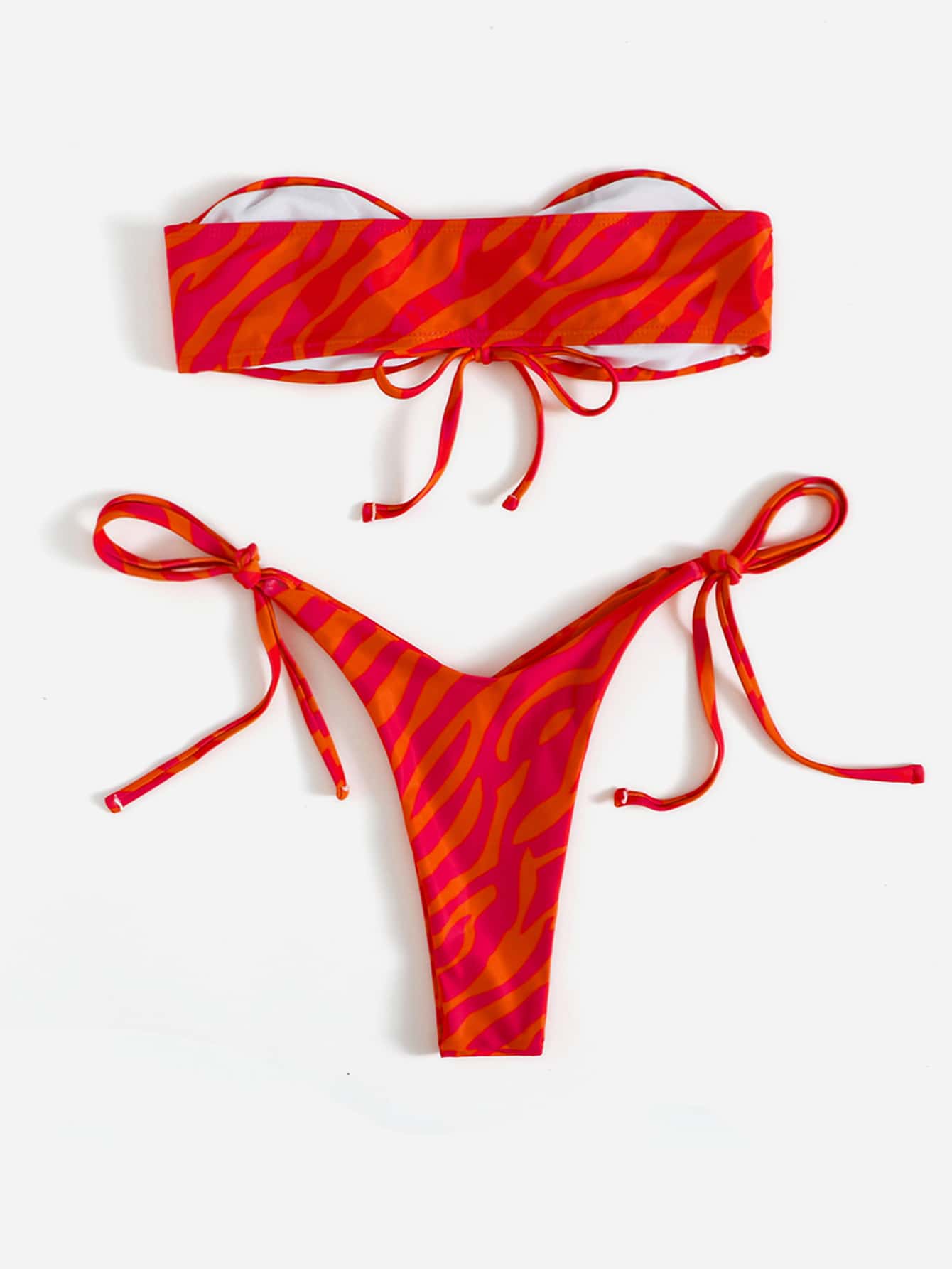 Summer Beach Zebra Stripe Bikini Set Cut-Out Bandeau Bra & Thong Bottom 2 Piece Bathing Suit