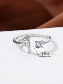 水钻字母装饰袖口戒指 热门时尚 A-Z 字母戒指 首字母戒指 婚礼爱情戒指 伴娘礼物 情侣戒指 情人节 - 銀色 - 查看 3