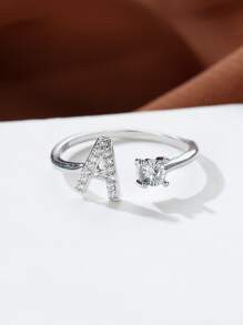 水钻字母装饰袖口戒指 热门时尚 A-Z 字母戒指 首字母戒指 婚礼爱情戒指 伴娘礼物 情侣戒指 情人节 - 銀色 - 查看 4