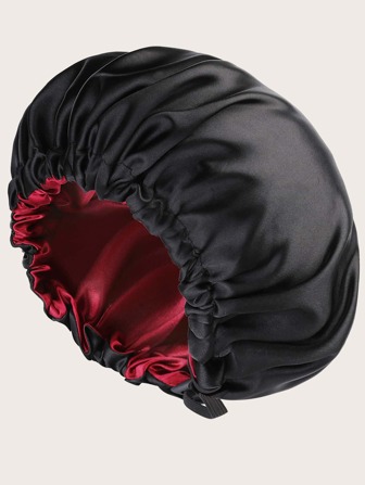 Awegeo 1 件装女士纯色双层缎面可调节宽松帽，带弹性纽扣闭合，时尚睡眠帽，适合日常使用，保护和定型头发