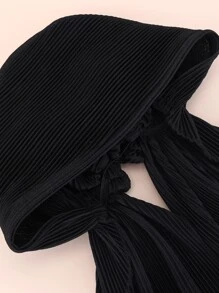 素色長款尾巴頭巾帽 - 黑色 - 查看 3