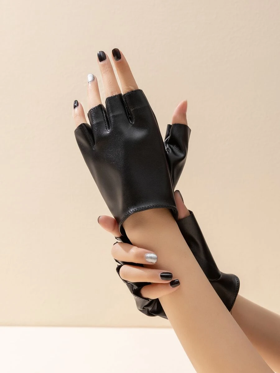 Solid Fingerless Gloves - Black - View 1