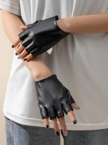 Solid Fingerless Gloves - Black - View 2