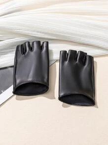 Solid Fingerless Gloves - Black - View 3