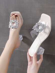 全新时尚夏季女士透明高跟拖鞋凉鞋 - 無色 - 查看 2