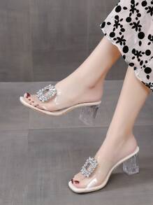 全新时尚夏季女士透明高跟拖鞋凉鞋 - 無色 - 查看 3