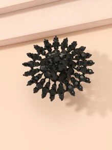 Rhinestone Flower Decor Ring - Gun Black - View 2