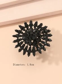 Rhinestone Flower Decor Ring - Gun Black - View 3