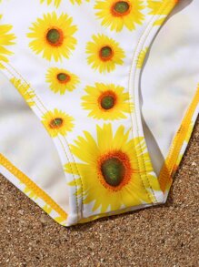 Tween Girl 3packs Random Sunflower Print Bikini Set With Kimono Summer Beach - Multicolor - View 4
