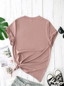 Breezaya Figure And Letter Graphic Tee Graphic Tees Women Tops - Dusty Pink - View 2