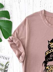 Breezaya Figure And Letter Graphic Tee Graphic Tees Women Tops - Dusty Pink - View 7