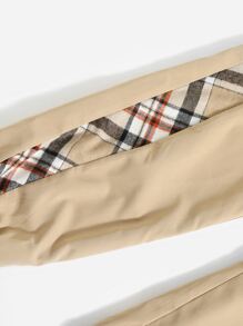 SHEIN 男孩格紋撞色滾邊腰部抽繩長褲 - 卡其色 - 查看 4