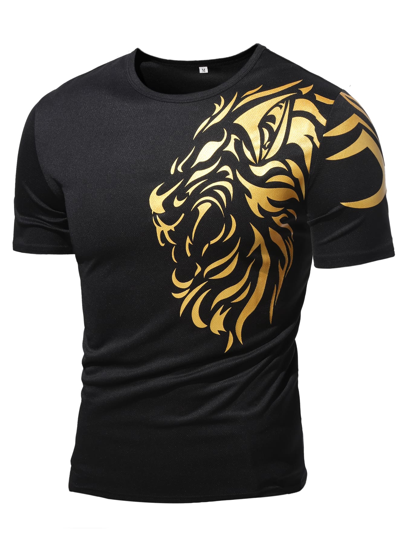 Manfinity Roughcore Men Abstract Animal Lion Print Short Sleeve Tee, Casual, For Going Out, For Husband - Black - View 1