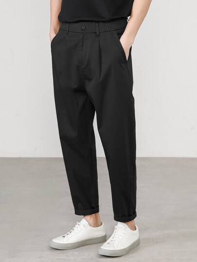 Men Zipper Fly Slant Pockets Pants