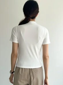 DAZY Solid Stand Collar Tee - White - View 2