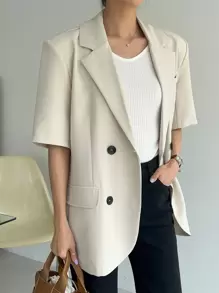 DAZY Lapel Neck Flap Detail Double Breasted Blazer Business Attire - Khaki - View 6