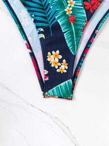 Bañador una pieza push up al azar con estampado tropical de malla en contraste - Multicolor - Ver 6