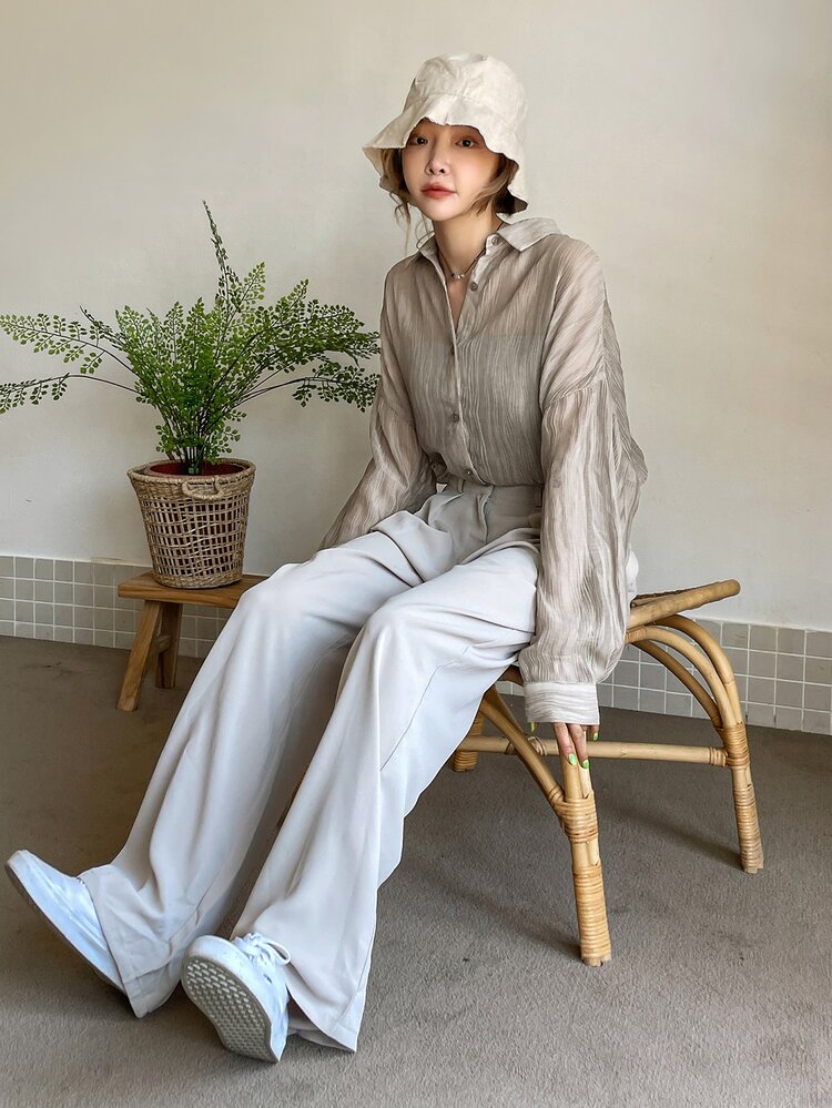 Solid Drop Shoulder Blouse Without Camisole