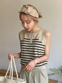 DAZY Top de punto de rayas con botón delantero - Multicolor - Ver 7