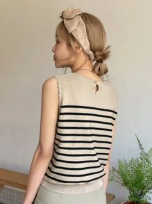 DAZY Top de punto de rayas con botón delantero - Multicolor - Ver 2