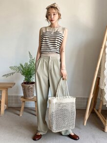 DAZY Top de punto de rayas con botón delantero - Multicolor - Ver 4