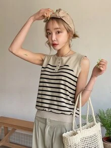 DAZY Top de punto de rayas con botón delantero - Multicolor - Ver 8