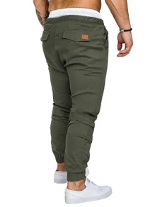 Manfinity Homme Hombres Pantalones con diseño de parche de cintura con cordón - Verde militar - Ver 2