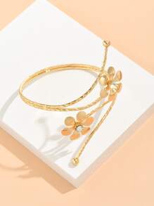 Rhinestone & Flower Decor Arm Cuff - Yellow Gold - View 2