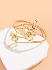 Rhinestone & Flower Decor Arm Cuff - Yellow Gold - View 4