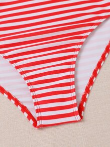 SHEIN Swim Bộ Bikini Dưa Hấu & Sọc In Hình Ren Viền Áo Ngực Không Dây & Cao Cấp Bikini 2 Mảnh Bikini Đi Biển Mùa Hè - Nhiều màu - Xem 6