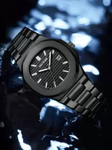 PINTIME Men 30M Water Resistant Date Quartz Watch With Strap Remover Father - Black - View 2