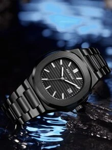 PINTIME Men 30M Water Resistant Date Quartz Watch With Strap Remover Father - Black - View 4