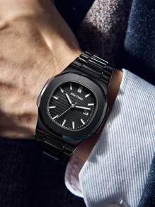 PINTIME Men 30M Water Resistant Date Quartz Watch With Strap Remover Father - Black - View 5