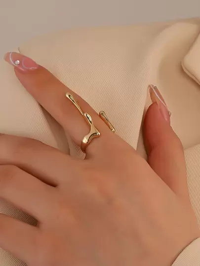 1 pieza Anillo abierto con gota asimétrica de lava líquida al estilo punk, accesorio de anillo geométrico vintage, joyería de moda unisex para fiesta/festival