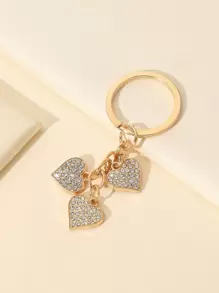 Party Rhinestone Heart Charm Keychain Valentine's Day Car Accessories Bag Charm Backpack For School Cute Goth Y2k Christmas Gift Ideas Bag Accessories Lanyards With Id Holder Car Accessories Bag Charms - Gold - View 1