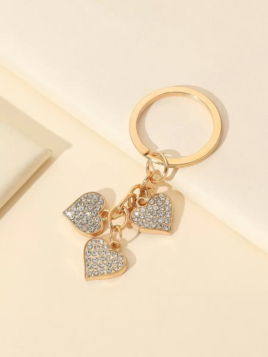 Party Rhinestone Heart Charm Keychain Valentine's Day Car Accessories Bag Charm Backpack For School Cute Goth Y2k Christmas Gift Ideas Bag Accessories Lanyards With Id Holder Car Accessories Bag Charms - Gold - View 1