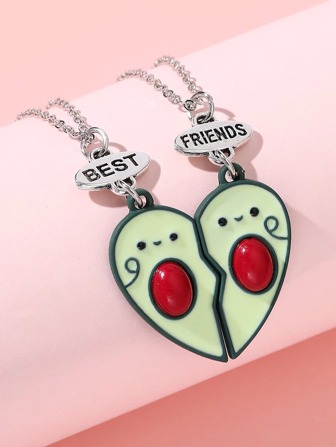 Chicas 2 piezas Collar con dibujos animados aguacate con accesorio de corazón