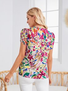 EMERY ROSE 印花花瓣袖上衣 - 彩色 - 查看 2